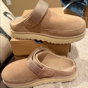 UGG Beige Suede Slip-On Clogs